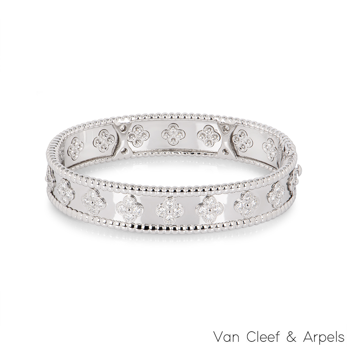Van Cleef & Arpels White Gold Diamond Perlée Clovers Bracelet VCARP3O300